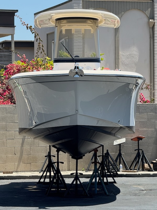 Boat detailing — front view of freshly detailed boat