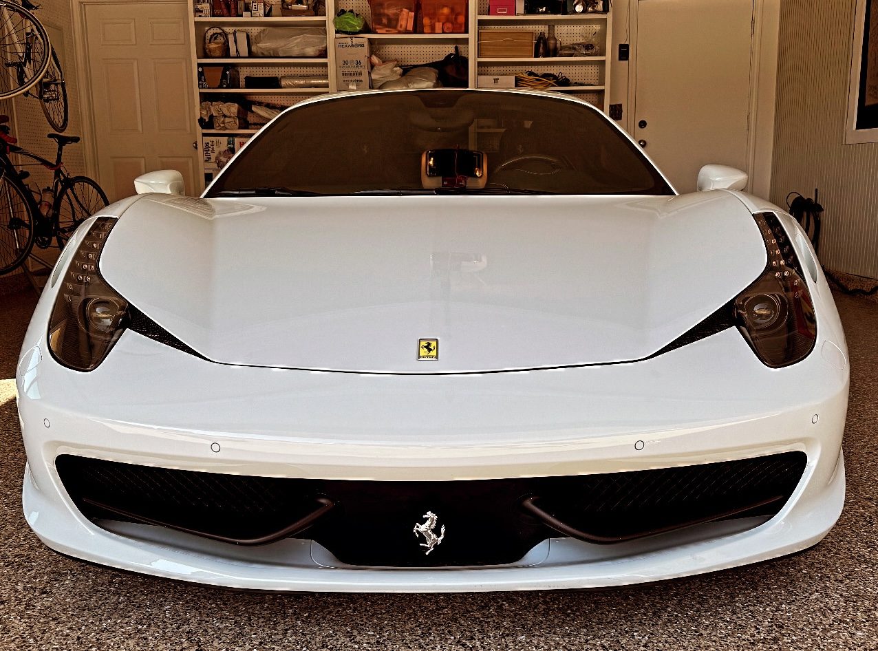 Ferrari with a glossy, decontaminated finish