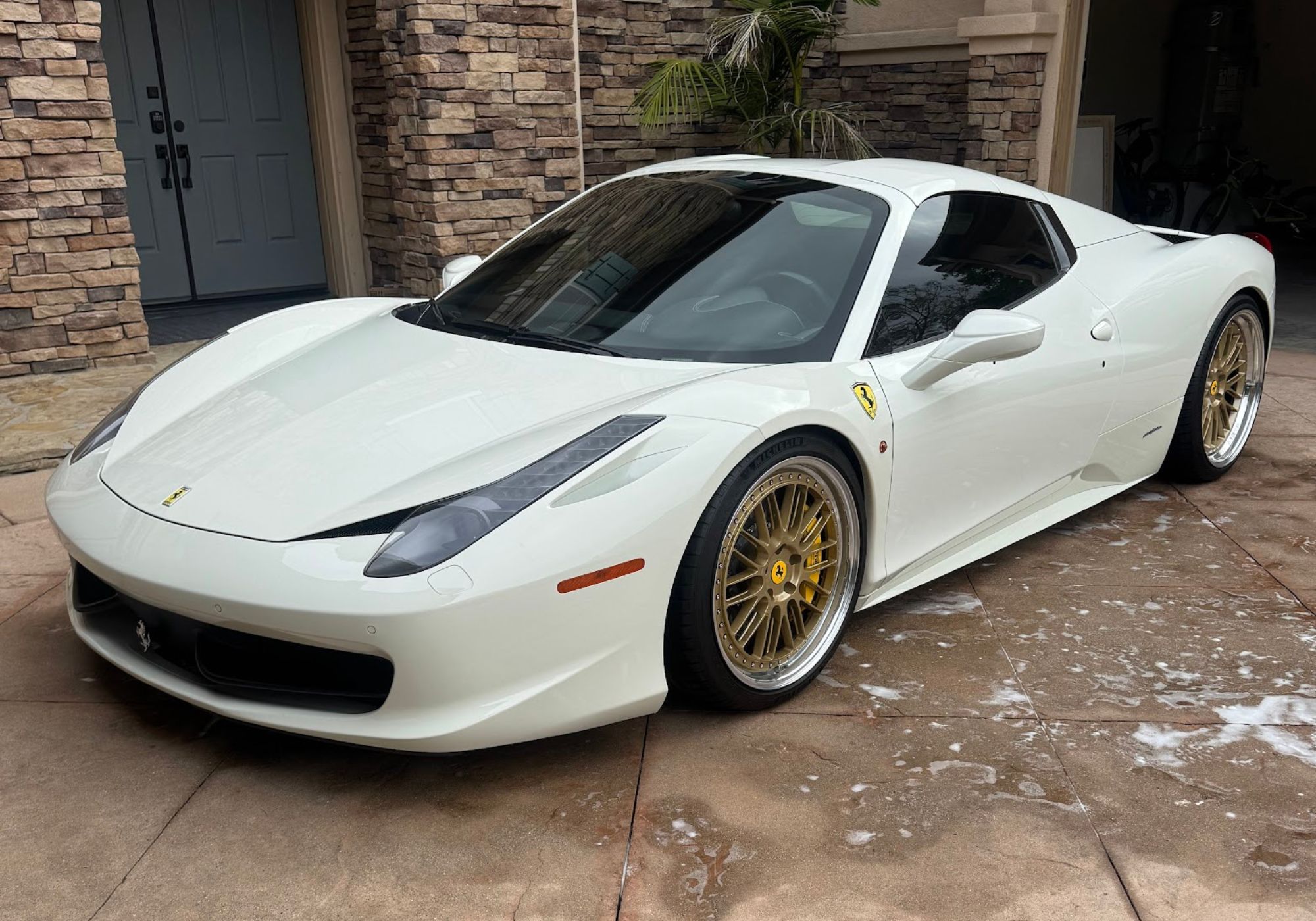 White Ferrari being hand washed